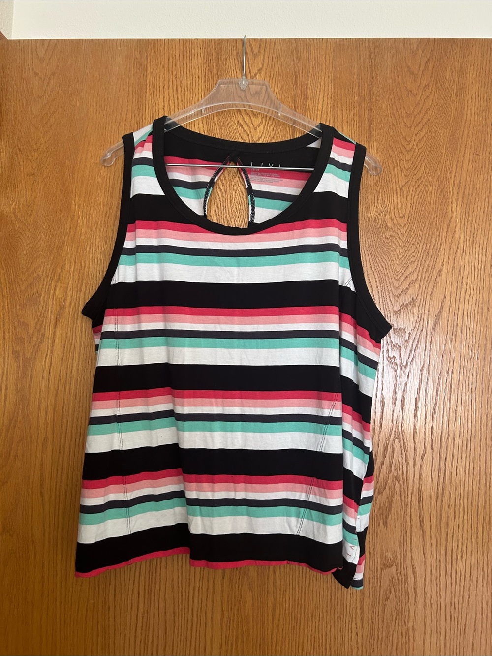 Livi Active Black, White, Mint & Coral Striped Keyhole Tank